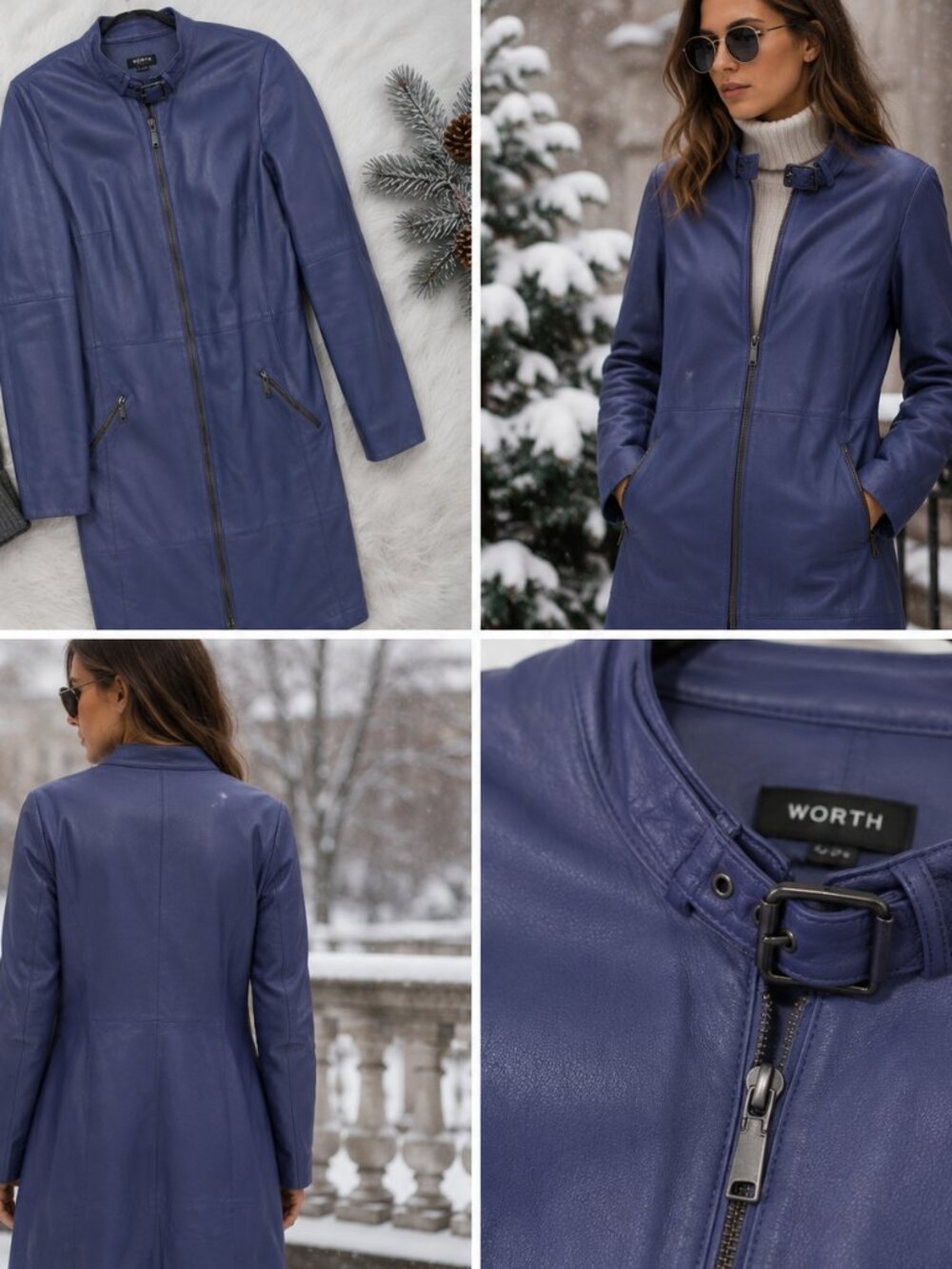 100% Genuine Leather Stone Blue Trenchcoat